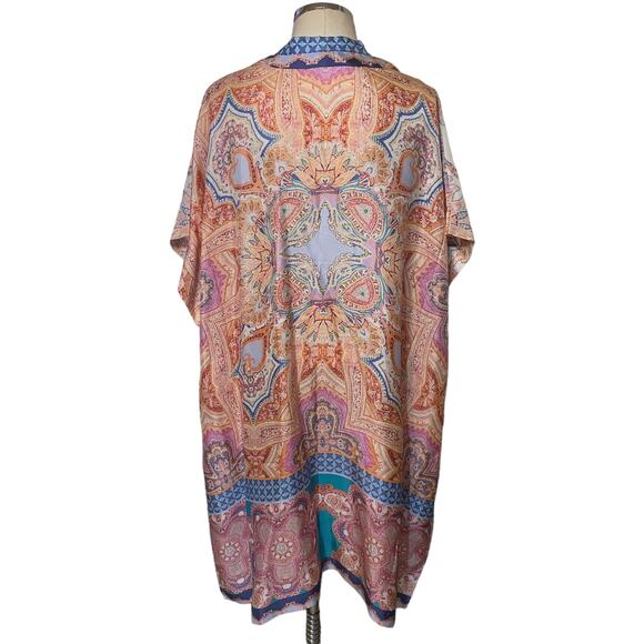 Chico's Silk Medallion Print Ruana Paisley Print Wrap Kimono with Tassel S/M - Picture 4 of 7